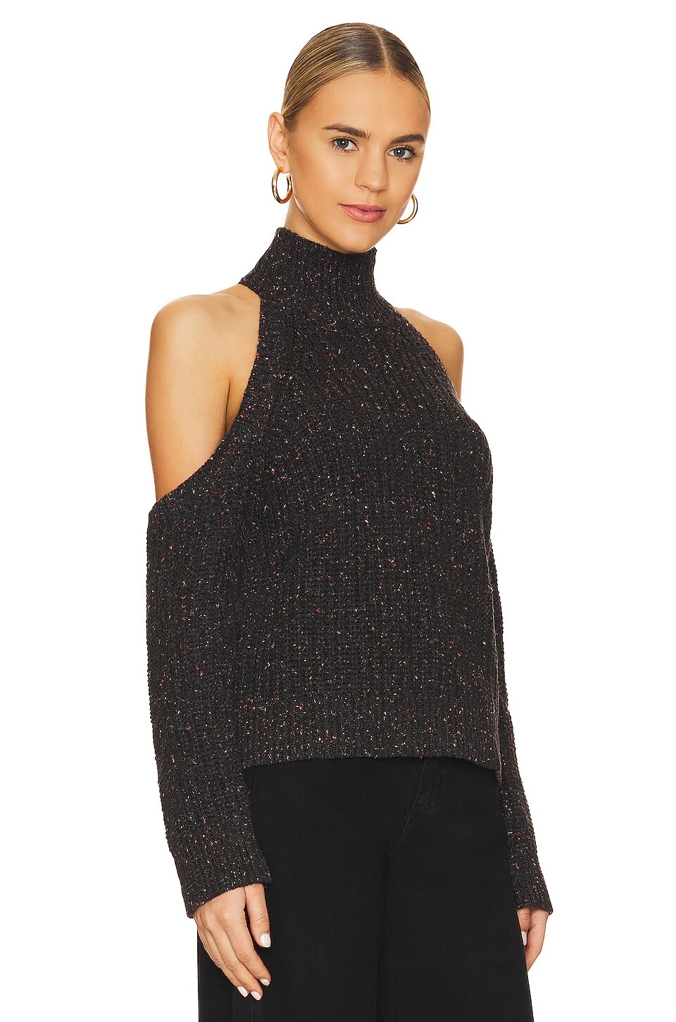 Gia Speckled Open Shoulder Sweater Black Confetti - Image 2