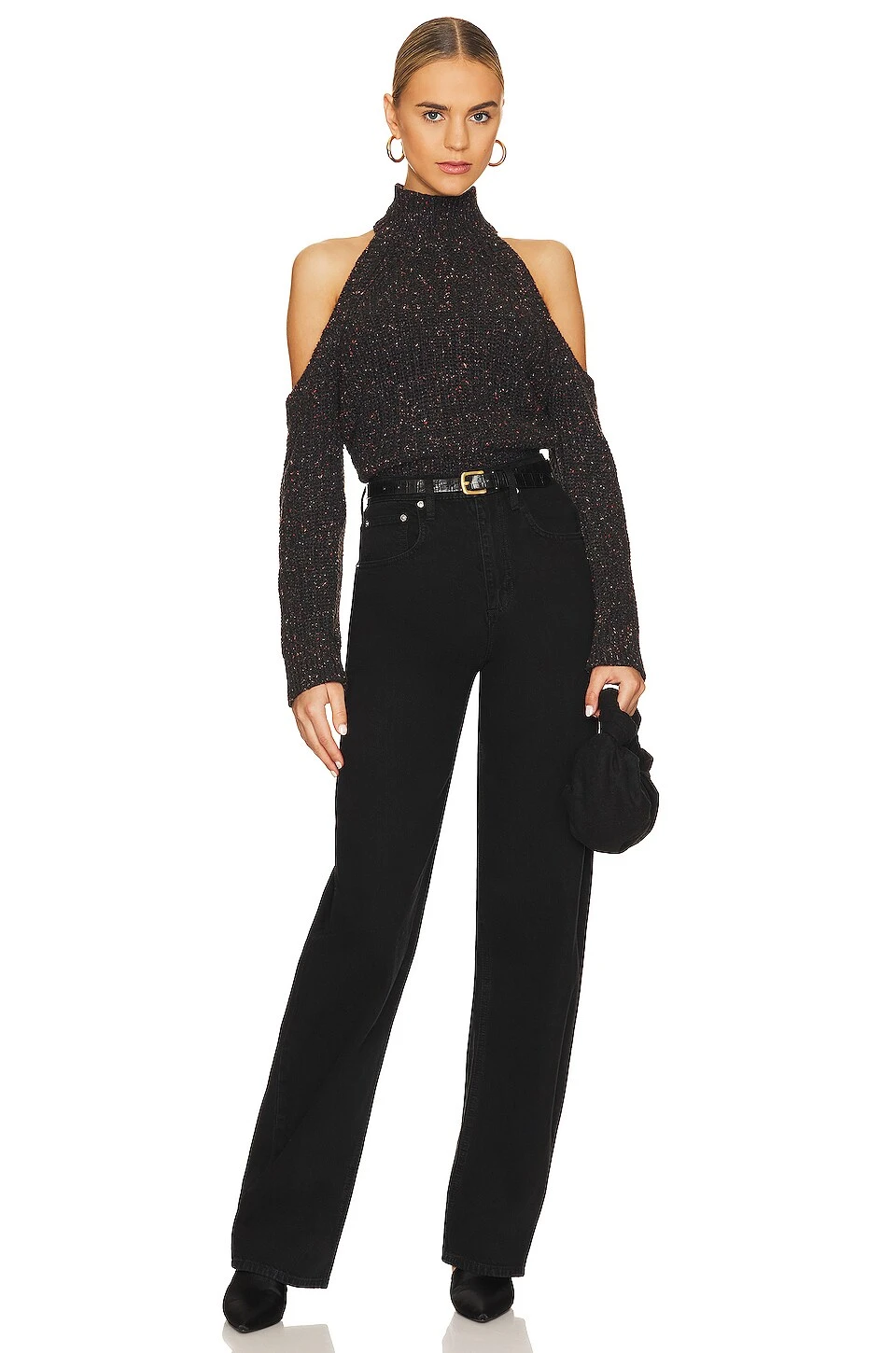 Gia Speckled Open Shoulder Sweater Black Confetti - Image 4