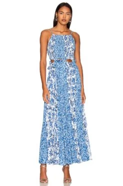 Holland Tie Pleated Dress Mykonos Blue Porcelain