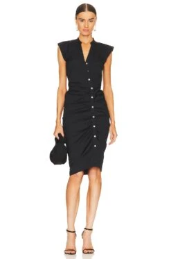 Veronica Beard Ruched Shirt Dress Black