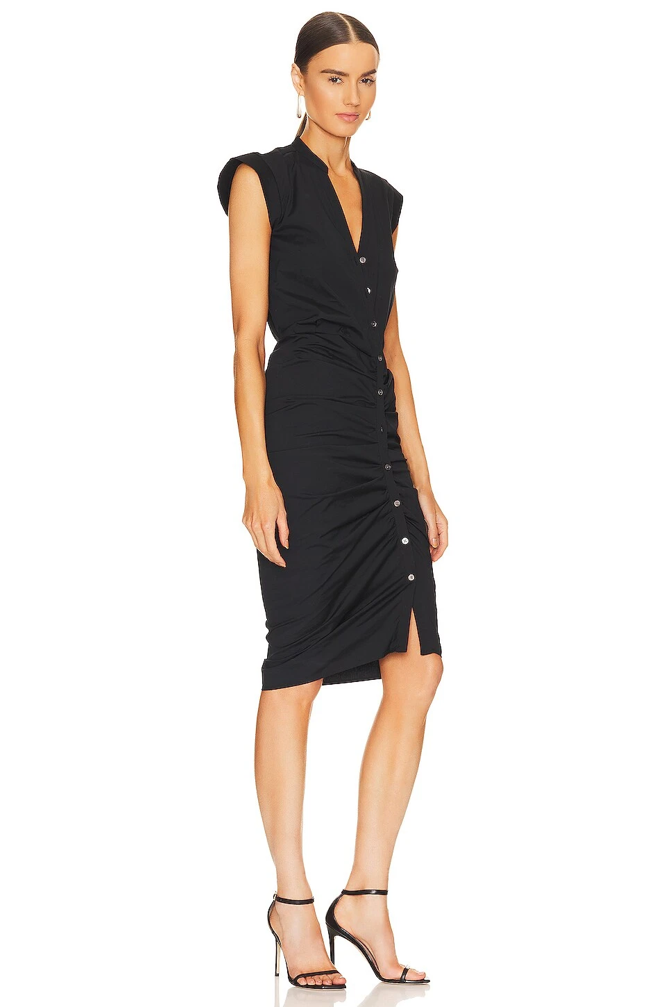 Veronica Beard Ruched Shirt Dress Black - Image 2
