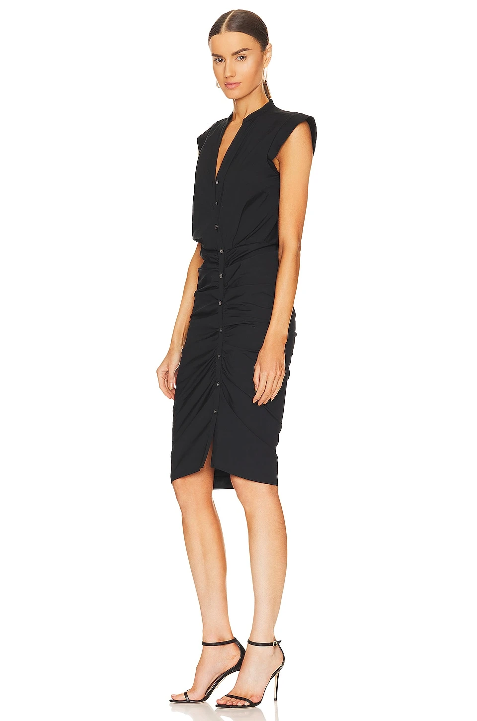 Veronica Beard Ruched Shirt Dress Black - Image 3