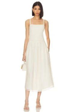 Vince Smocked Mixed Media Cami Dress Off White