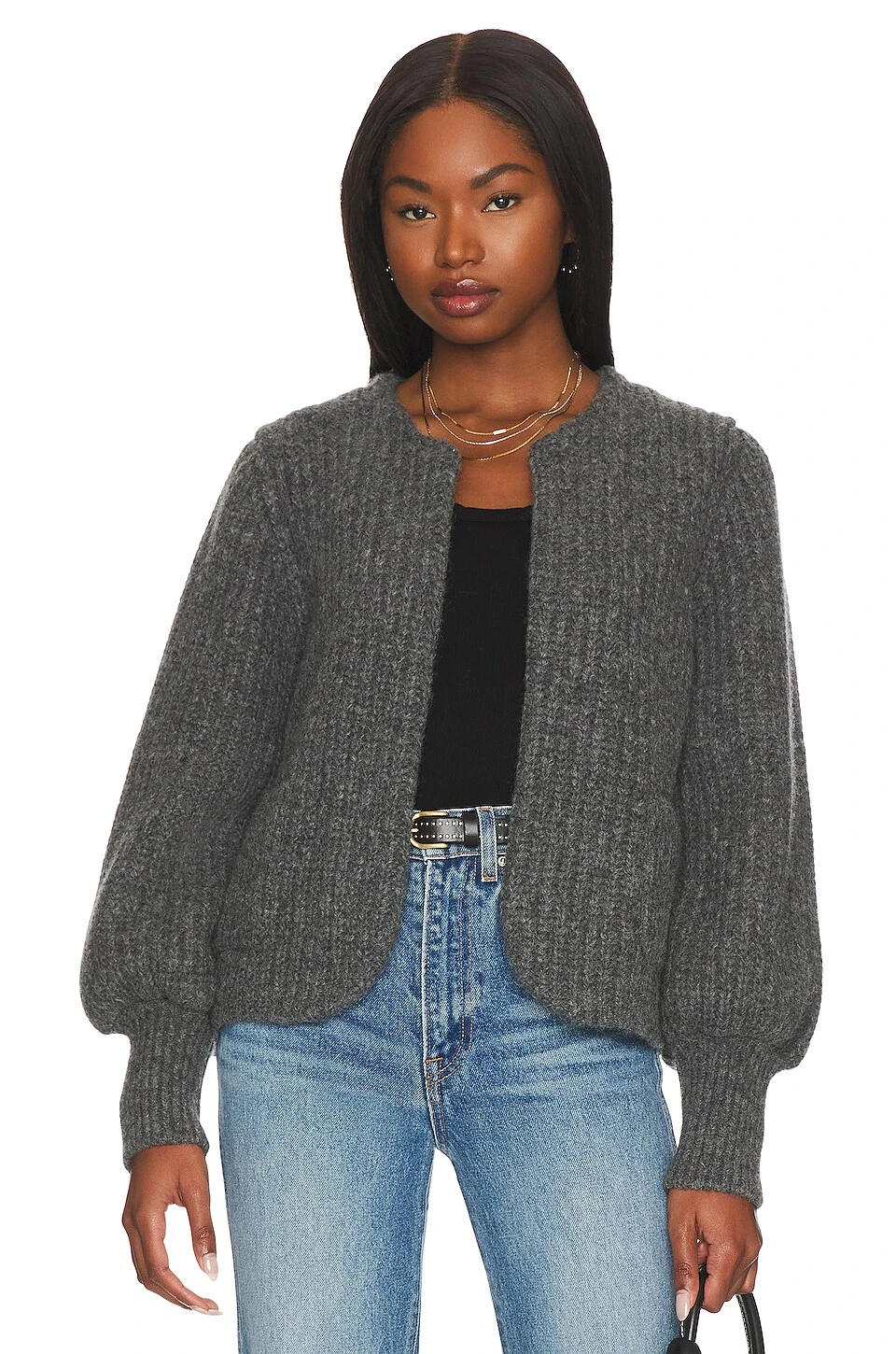 Plush Alpaca Blend Open Jacket Charcoal