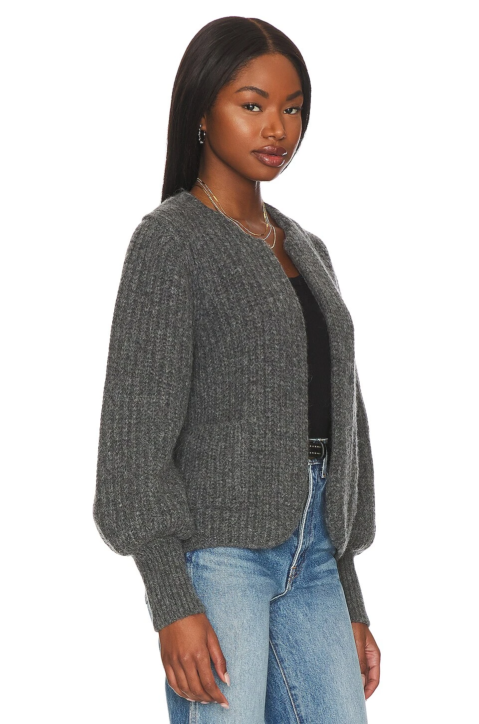 Plush Alpaca Blend Open Jacket Charcoal - Image 2