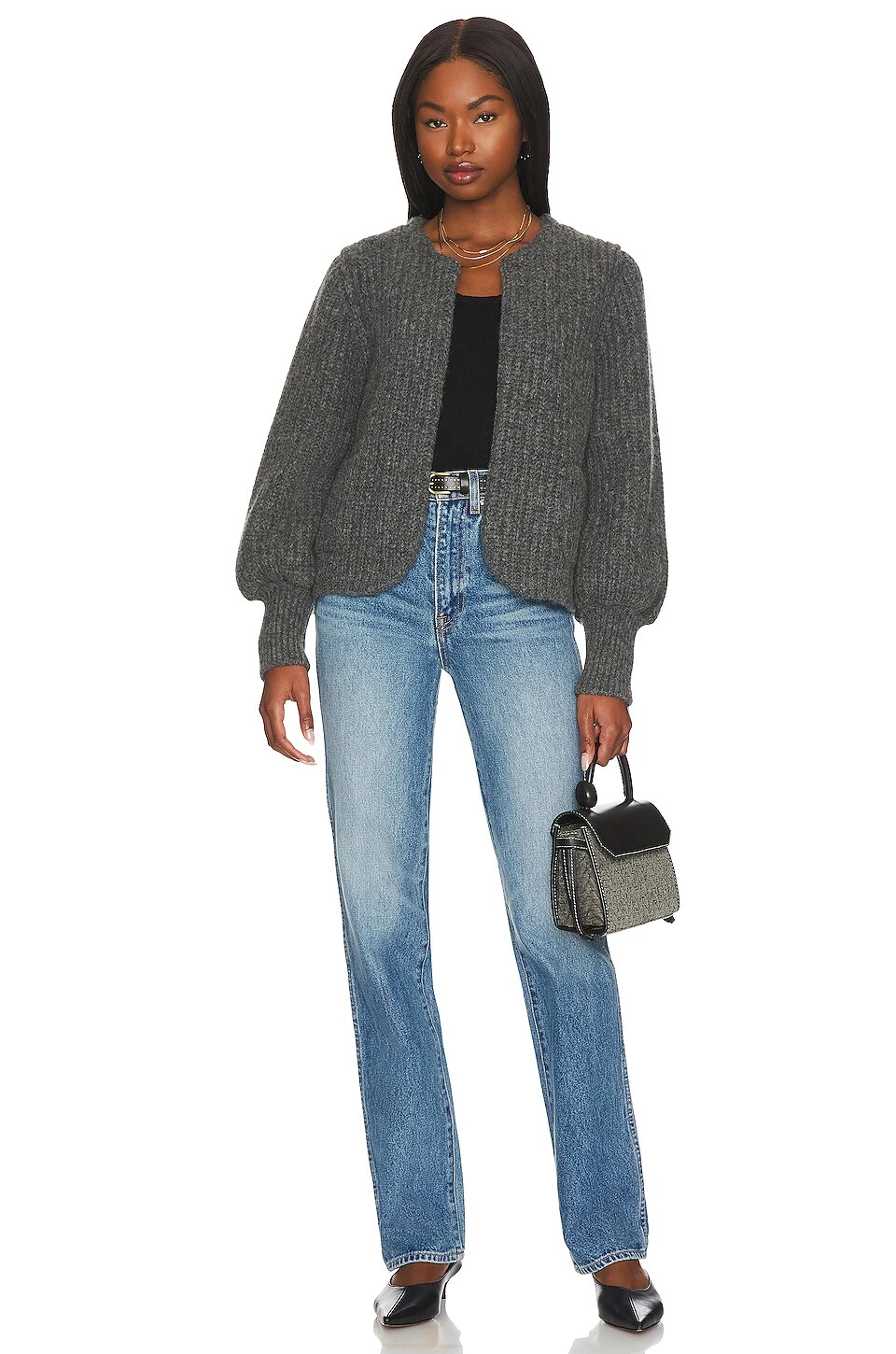 Plush Alpaca Blend Open Jacket Charcoal - Image 4