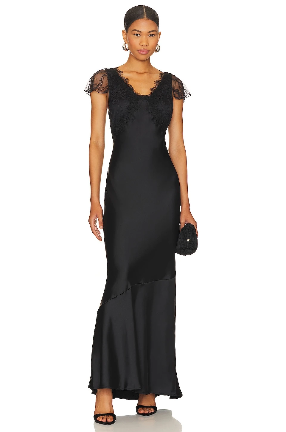 Lace Midi Slip Dress Black