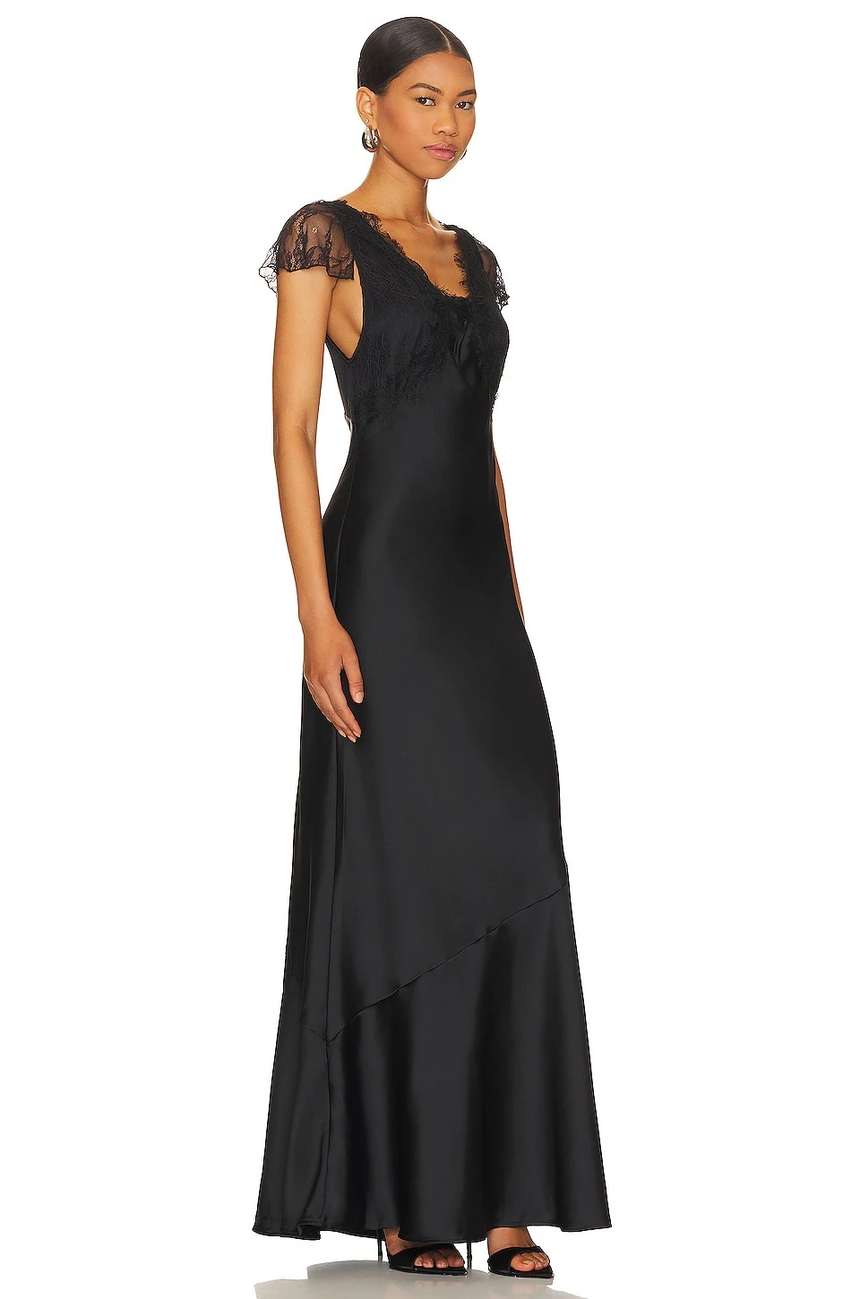 Lace Midi Slip Dress Black - Image 2