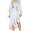 Zimmermann Silk Wrap Midi Dress Ice Blue