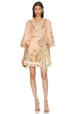 Zimmermann Chintz Wrap Mini Dress Pink Daisy Floral